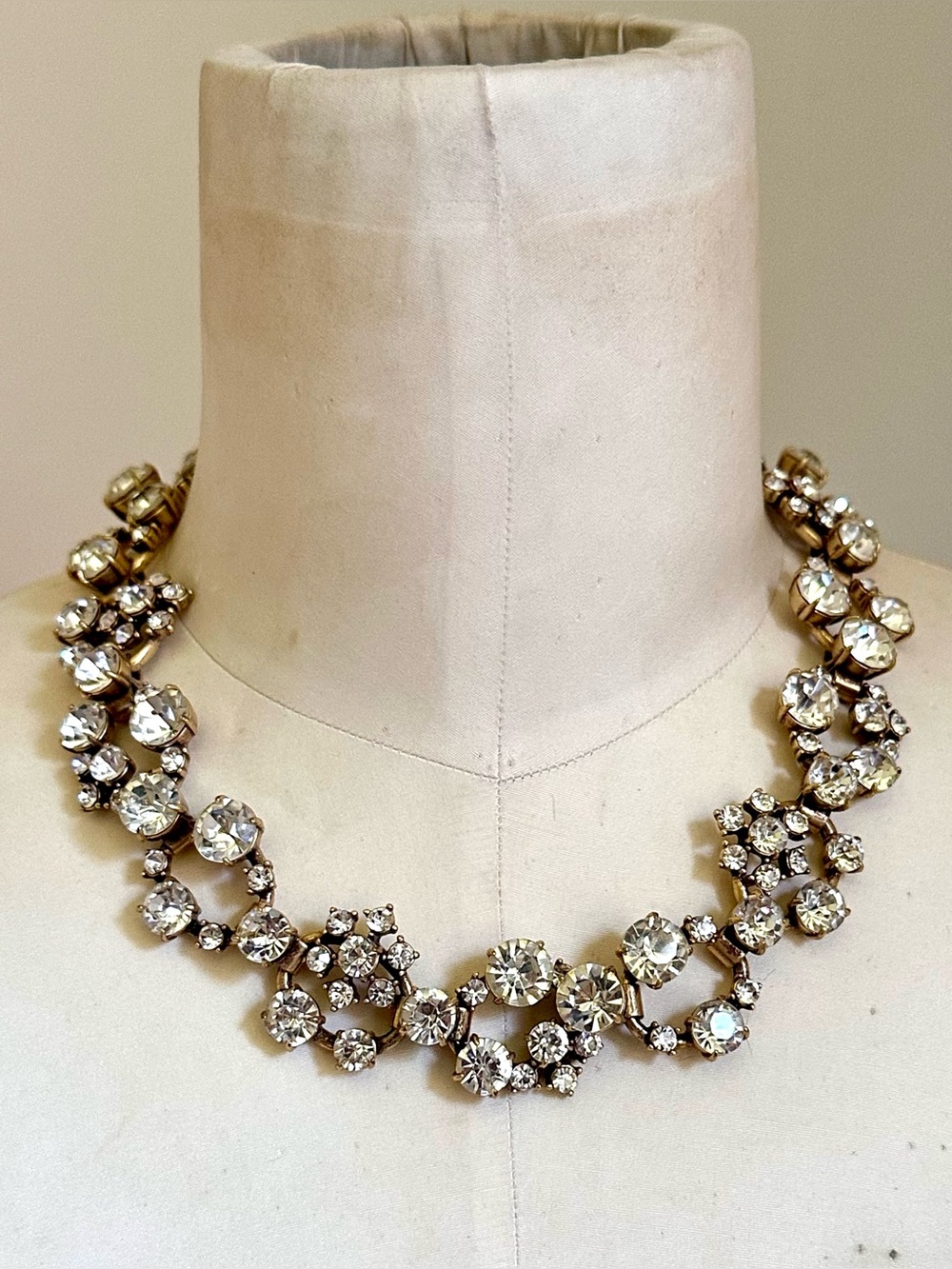 J. Crew Open Circles Rhinestone Flower Necklace - Antiqued Gold Hardware, Bride